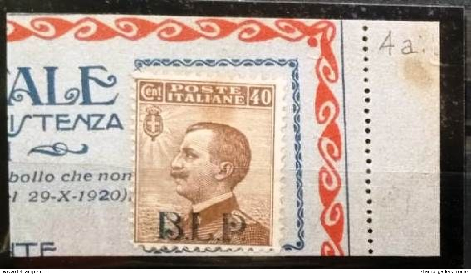 ITALIA REGNO B.L.P. BUSTE LETTERE POSTALI - SASS. 4A - 40c. Bruno Sopr Azzurro  Nera - Su Frammento BLP - Francobolli Per Buste Pubblicitarie (BLP)