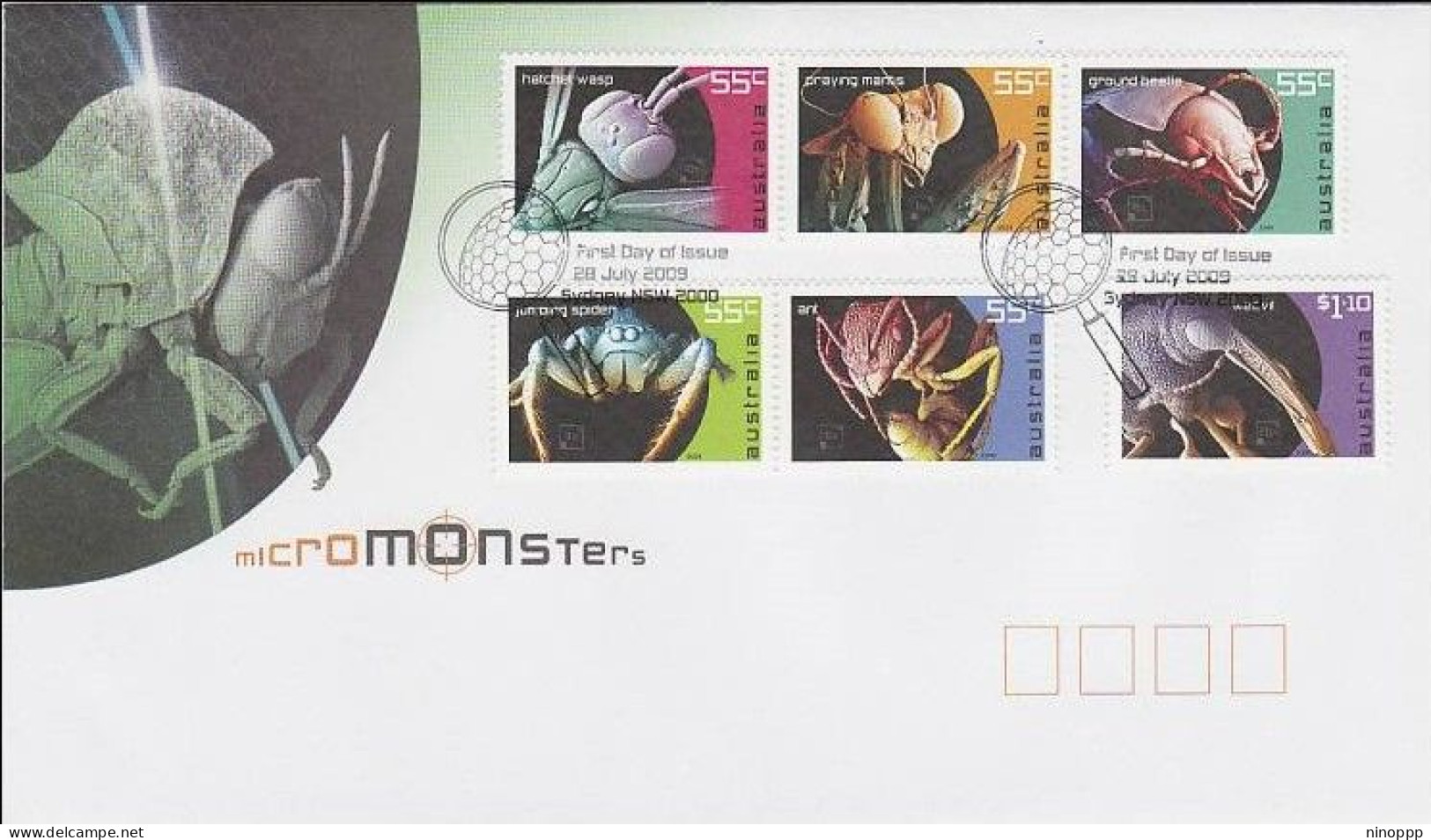 Australia 2009 Micromonsters Set 6 FDC - Marcophilie