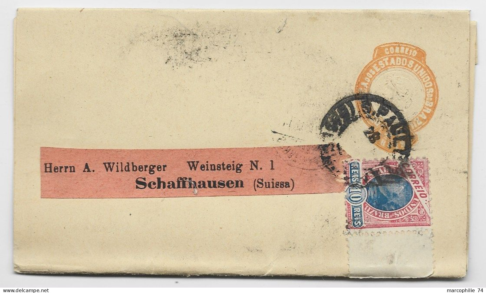 BRAZIL BRESIL BANDE COMPLETE WRIPPER 10R +10R S PAULO 1904 TO SUISSE - Postal Stationery