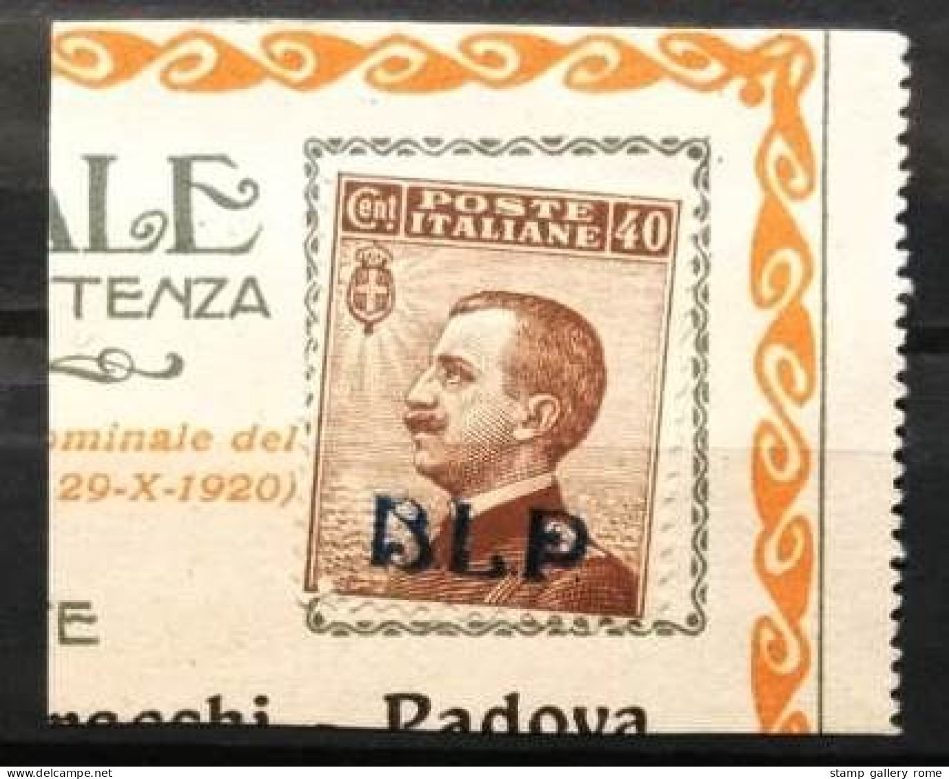 ITALIA REGNO B.L.P. BUSTE LETTERE POSTALI - SASS. 4A - 40c. Bruno Sopr Azzurro  Nera - Su Frammento BLP - Stamps For Advertising Covers (BLP)