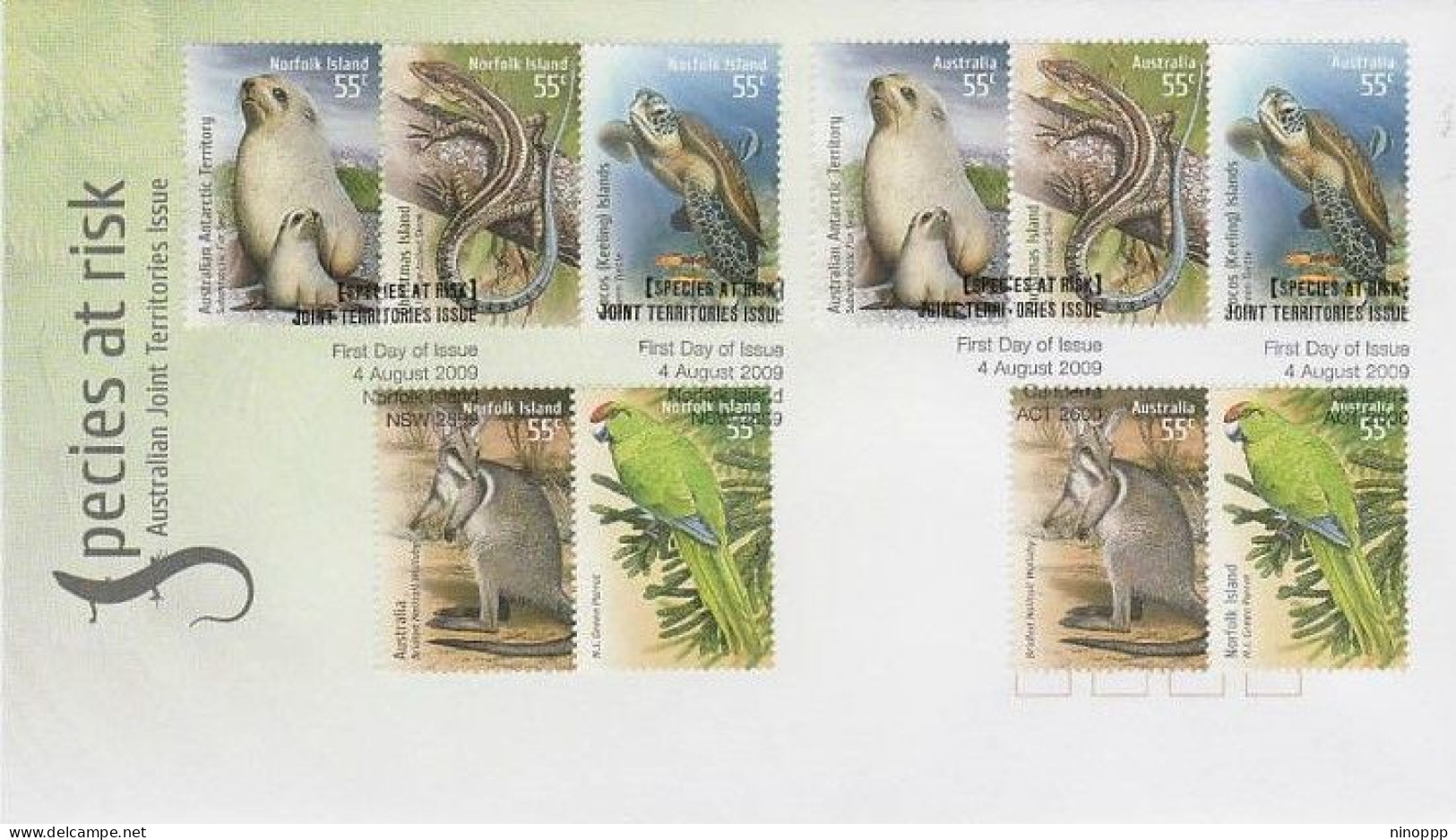 Australia 2009 Species At Risk Australia-Norfolk Joint Issue FDC - Bolli E Annullamenti