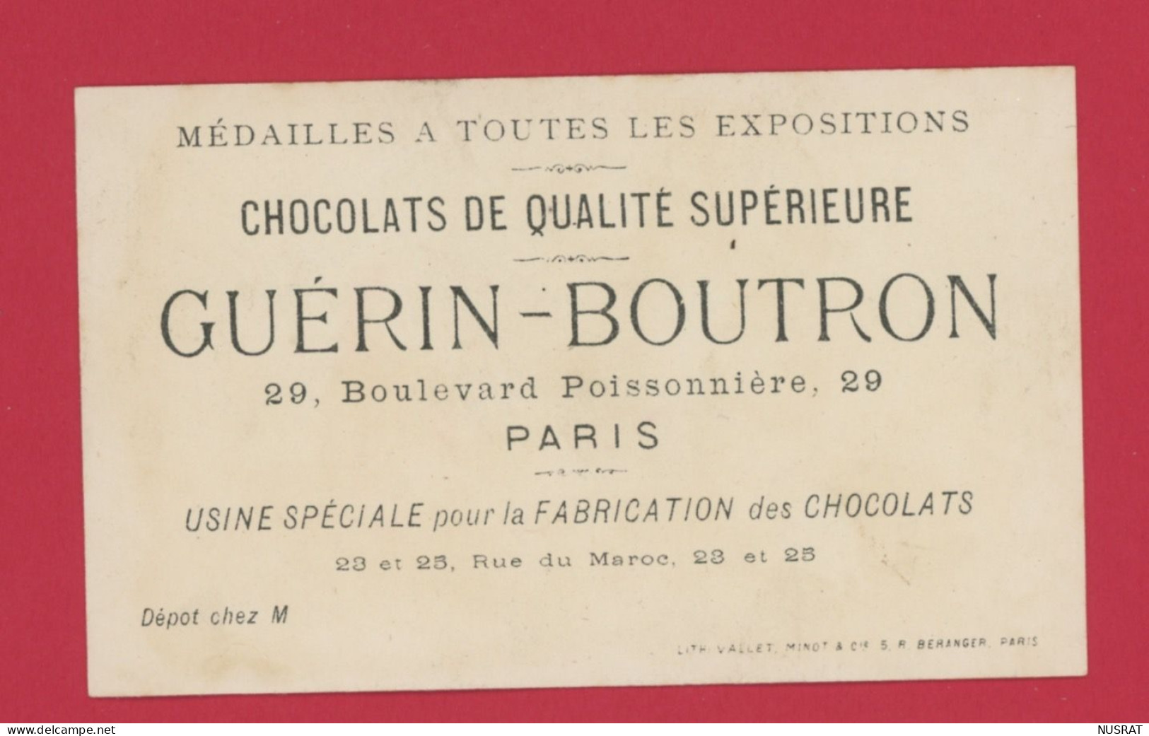 Chocolat Guérin Boutron, Jolie Chromo Lith. Vallet Minot, Enfants, Polichinelle, La Charité - Guérin-Boutron