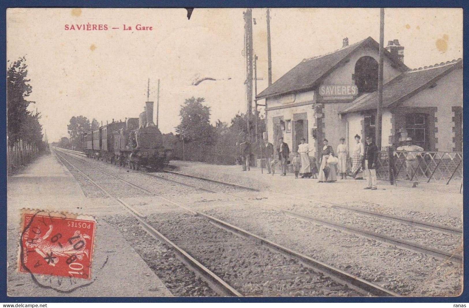 CPA [10] Aube > Savières Gare Train Station Chemin De Fer Circulé - Otros & Sin Clasificación