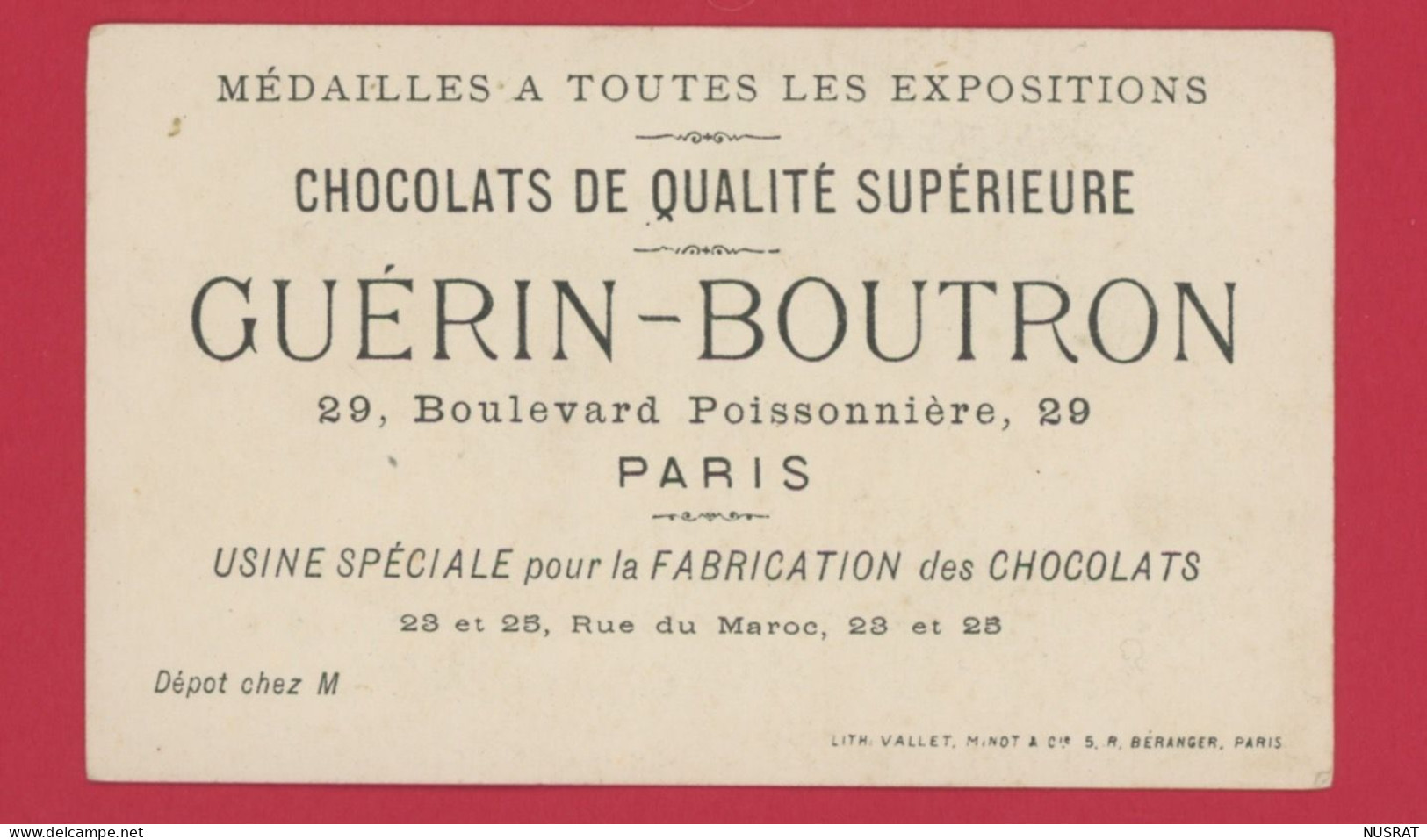 Chocolat Guérin Boutron, Jolie Chromo Lith. Vallet Minot, Chasseur De Canards - Guerin Boutron
