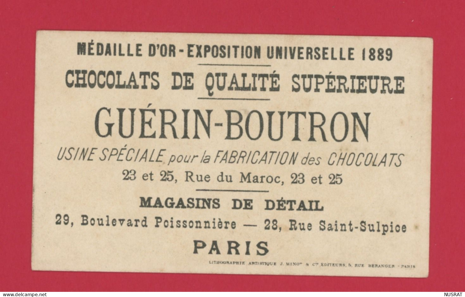 Chocolat Guérin Boutron, Jolie Chromo Lith. J. Minot, Le Petit Ciseleur - Guérin-Boutron