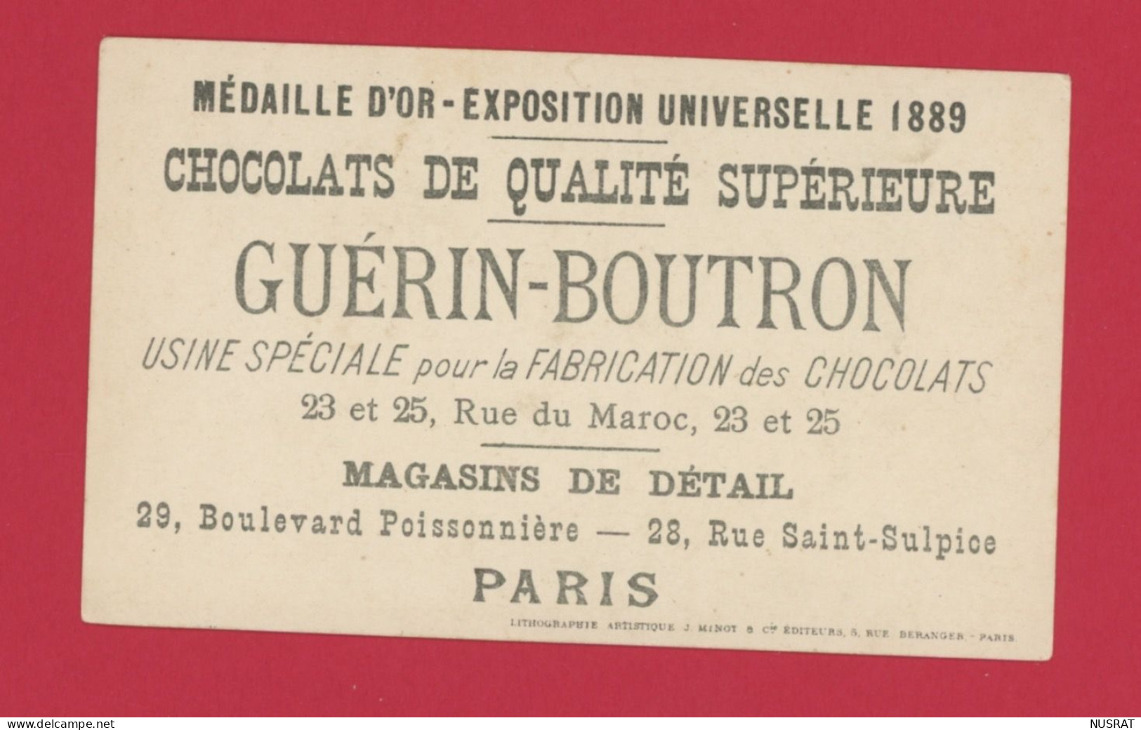 Chocolat Guérin Boutron, Jolie Chromo Lith. J. Minot, Fillette, Je Suis Modiste & Modeste - Guerin Boutron