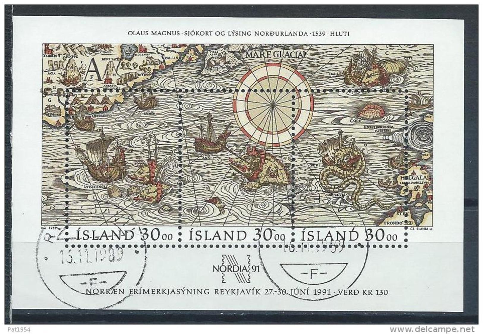 Islande Bloc N° 10 Oblitéré Jounée Du Timbre 1989 Et Expo Nordia Avec Carte Et Bateaux - Blocks & Sheetlets