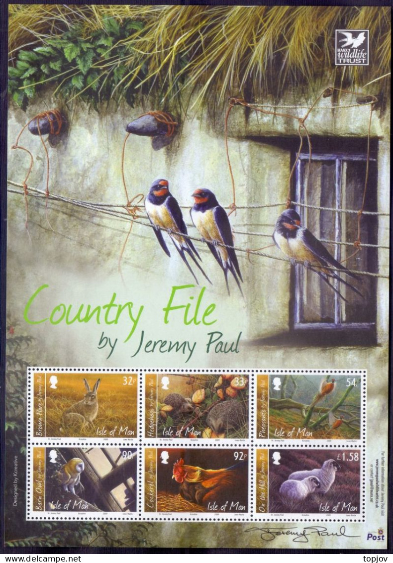 ISLE OF MAN - COUNTRY FILE - RABBIT OWL ROOSTER HEDGEHOG SHEEP PHEASANT - **MNH - 2009 - Ferme
