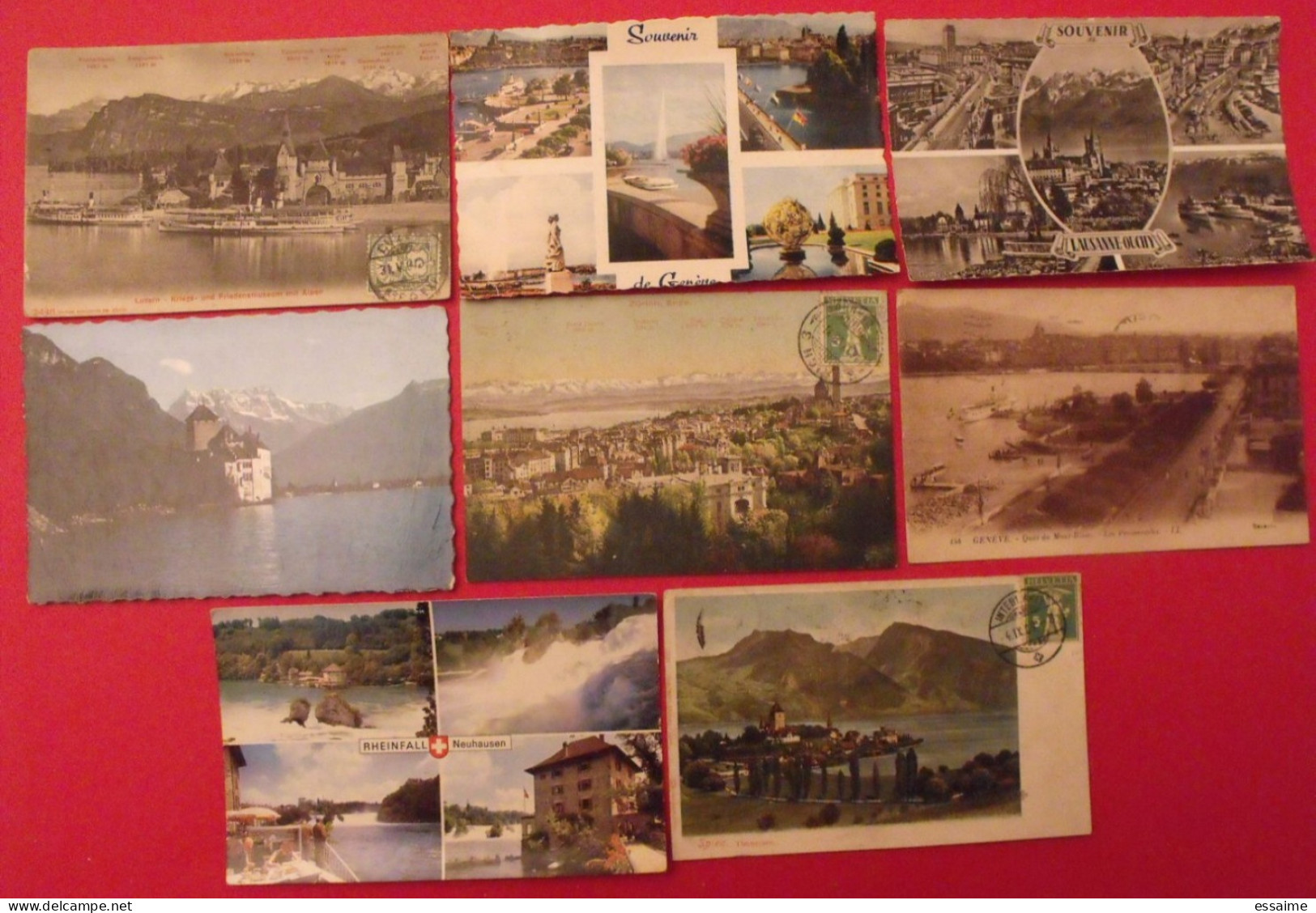 Lot De 8 Cartes Postales. Suisse. Rheinfall Spiez Genève Zurich Lac Léman Lausanne Ouchy Luzern - Collezioni E Lotti