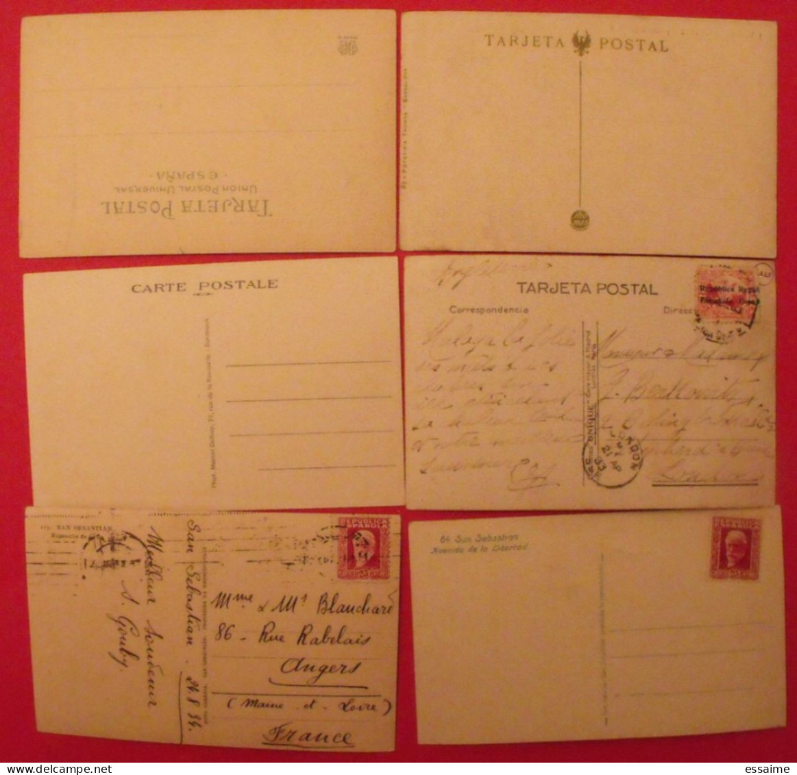 lot de 6 cartes postales. Espagne. Malaga Valencia Sevilla Bidassoa Irun San Sebastian