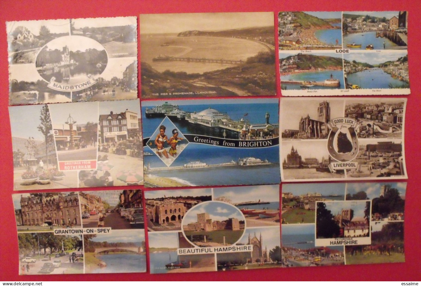 Lot De 9 Cartes Postales. Royaume-Uni. Looe Liverpool Hampshire Brighton Llandudno Maidstone Rotherham Grantown - Collections & Lots