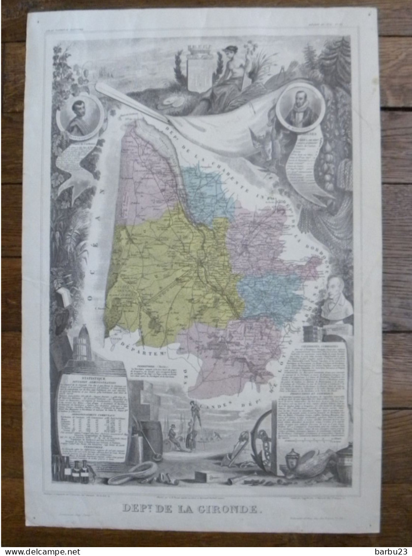 Reproduction D'une Carte Ancienne De La Gironde 36,5cm X 53cm Un Trou De Punaise Au 4 Coins - Cartes Géographiques