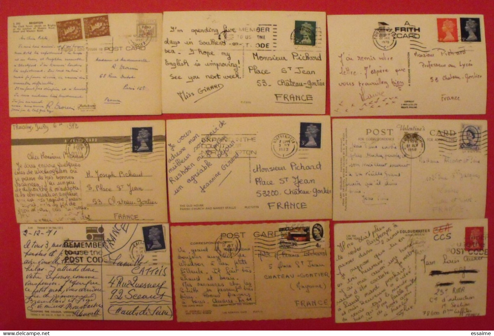 lot de 9 cartes postales. Royaume-Uni. Warsash Brighton Achray Wellingborough Wokingham Windsor London