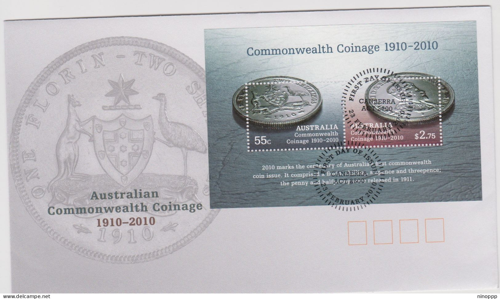 Australia 2010 Commonwealth Coinage Miniature Sheet FDC - Marcophilie