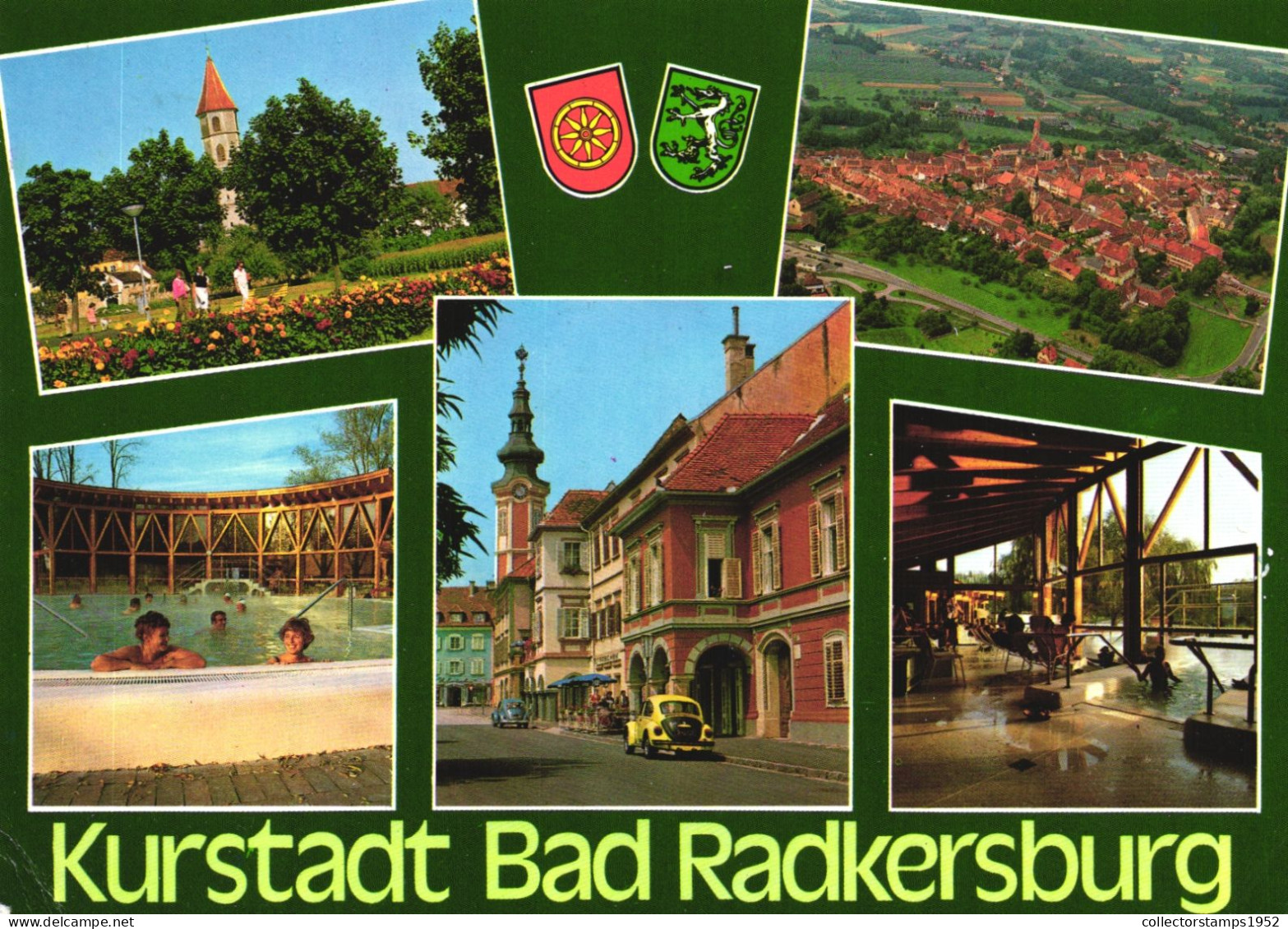 BAD RADKERSBURG, MULTIPLE VIEWS, ARCHITECTURE, TOWER, POOL, CARS, RESORT, EMBLEM, AUSTRIA, POSTCARD - Bad Radkersburg