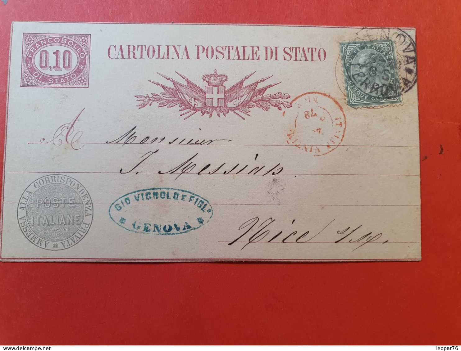 Italie - Entier Postal De Gênes Pour Nice En 1878 - J 404 - Ganzsachen