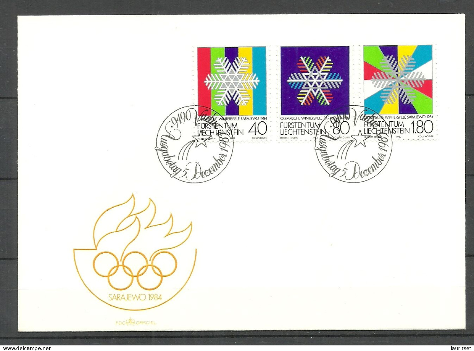 LIECHTENSTEIN 1984 Michel 834 - 836 FDC Olympic Games Sarajevo Olympische Spiele - Invierno 1984: Sarajevo