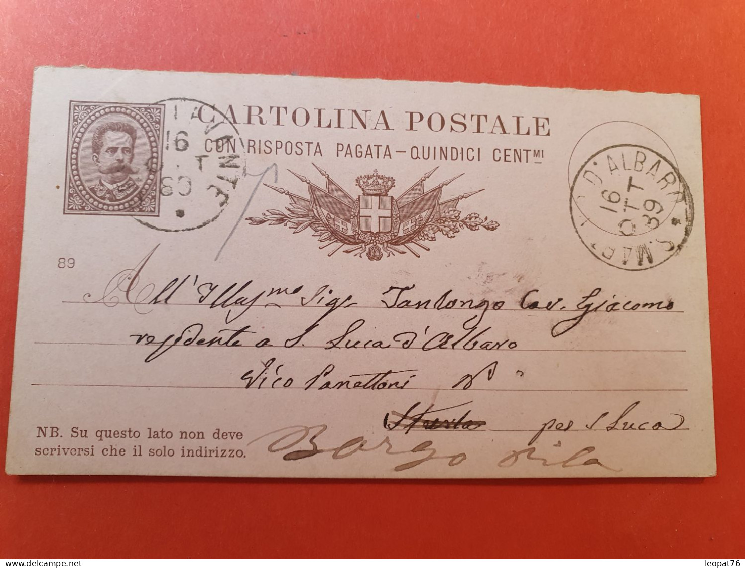 Italie -Entier Postal De Rome Pour San Luca En 1889 - J 405 - Interi Postali