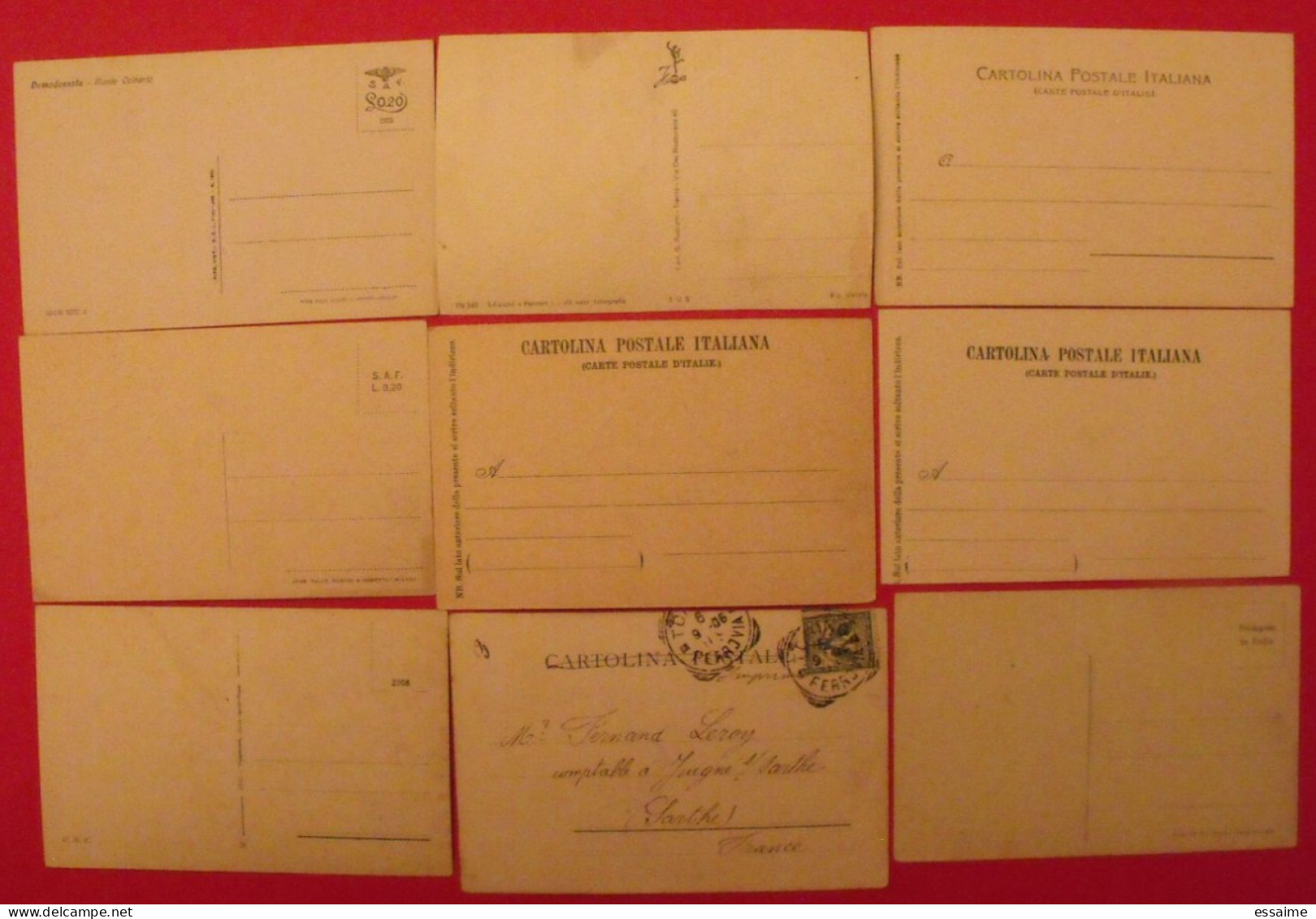 lot de 9 cartes postales. Italie. Pisa Torino  Firenze Roma Domodossola Bordighera Trento