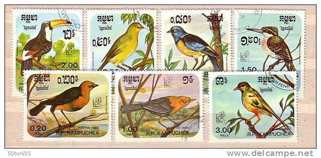 1985 Fauna  BIRDS    7v.- Used (O)  R.P. KAMPUCHEA - Kampuchea