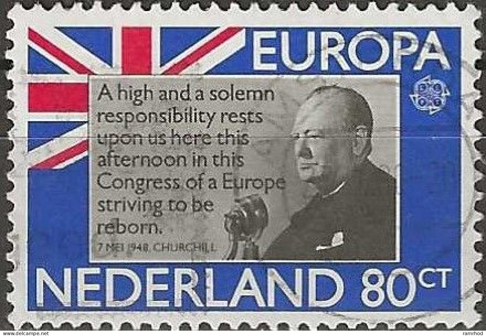 NETHERLANDS 1980 Europa - 80c. Sir Winston Churchill FU - Usati