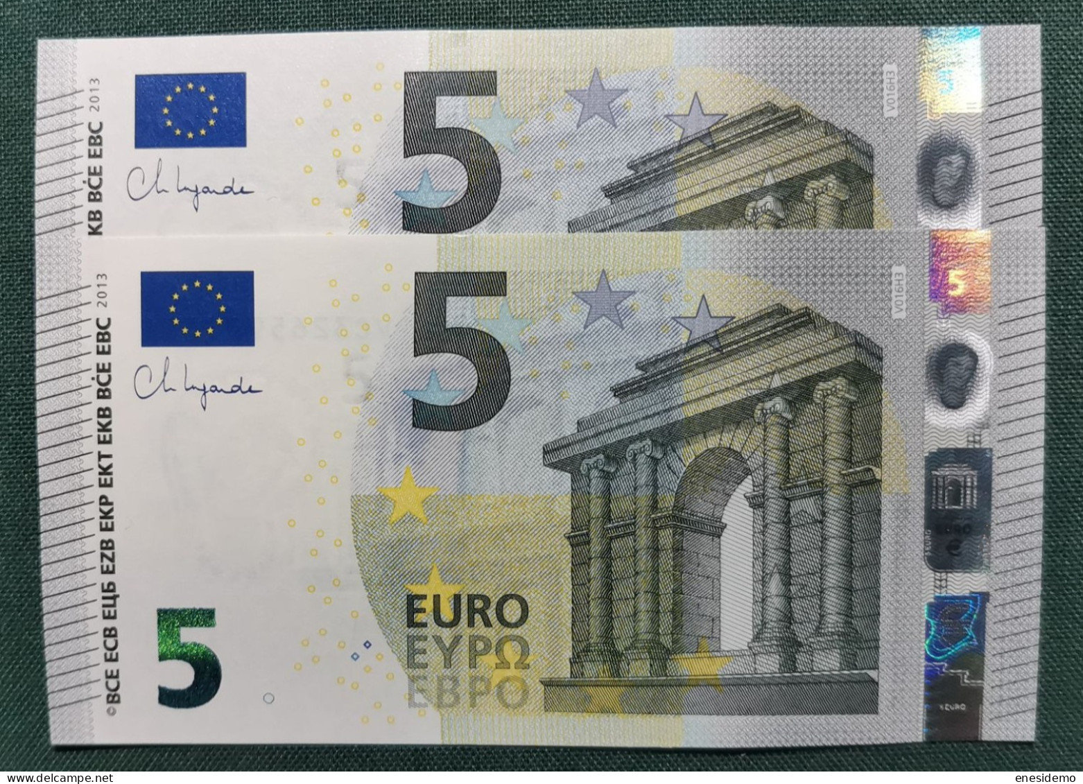 5 EURO SPAIN 2013 LAGARDE V016H3 VC CORRELATIVE COUPLE HUNDRED CHANGE SC FDS UNCIRCULATED  PERFECT - 5 Euro