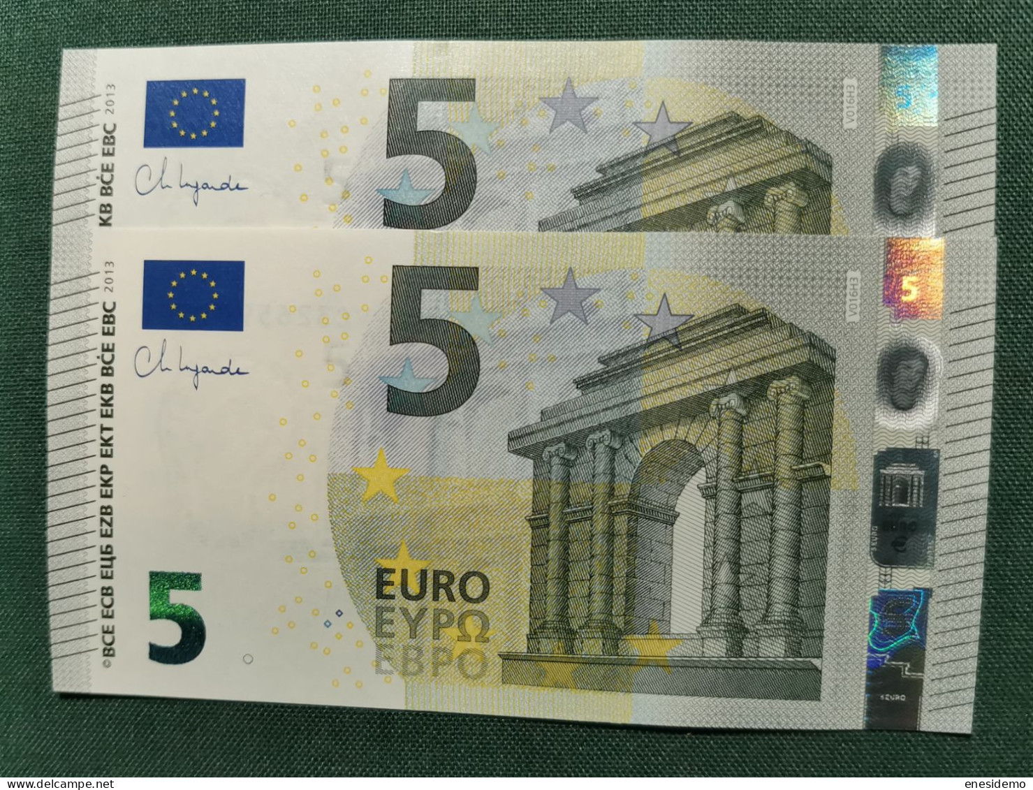 5 EURO SPAIN 2013 LAGARDE V016H3 VC CORRELATIVE COUPLE HUNDRED CHANGE SC FDS UNCIRCULATED  PERFECT - 5 Euro
