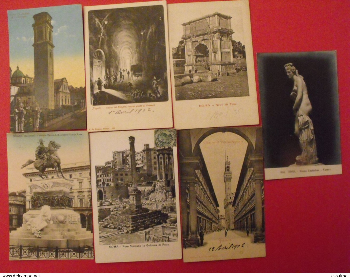 Lot De 7 Cartes Postales. Italie. Roma Firenze Torino Napoli Milano - Colecciones Y Lotes