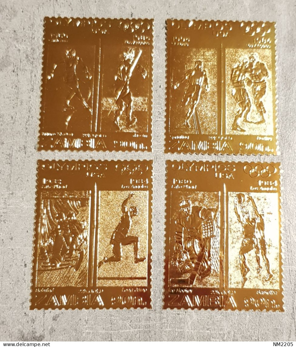 ZAMBIA OLYMPIC GAMES 4 STAMPS FOIL GOLD - Zambia (1965-...)