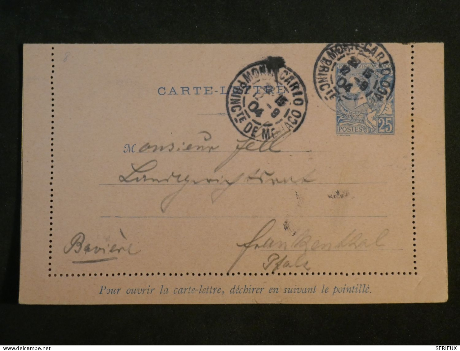 DH4 MONACO   BELLE  CARTE ENTIER  1904   MONTE CARLO  A    GERMANY     ++AFF.   INTERESSANT+++ - Postal Stationery