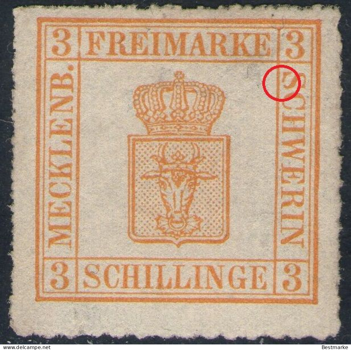 3 Shilling Chromgelb - Schwerin Nr. 7 II Mit DZ/Abart - Ungebraucht Mit Gummierung - Pracht - Mecklenbourg-Schwerin