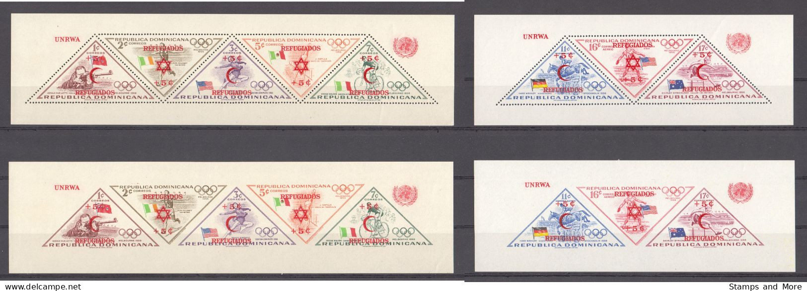 Dominican Republic 1958 Mi Blocks 14A-B + 16A-B MNH SUMMER OLYMPICS MELBOURNE - WORLD REFUGEE YEAR - Summer 1956: Melbourne