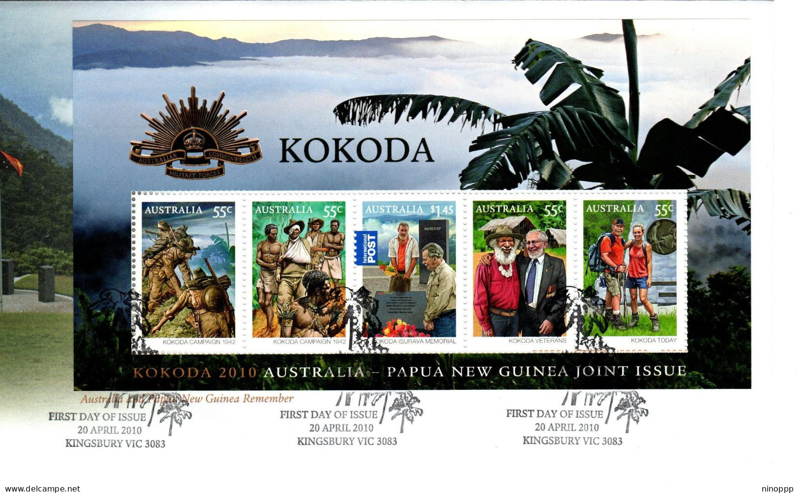 Australia 2010 Kokoda Australia And Papua New Guinea Remember, MS, FDI - Bolli E Annullamenti