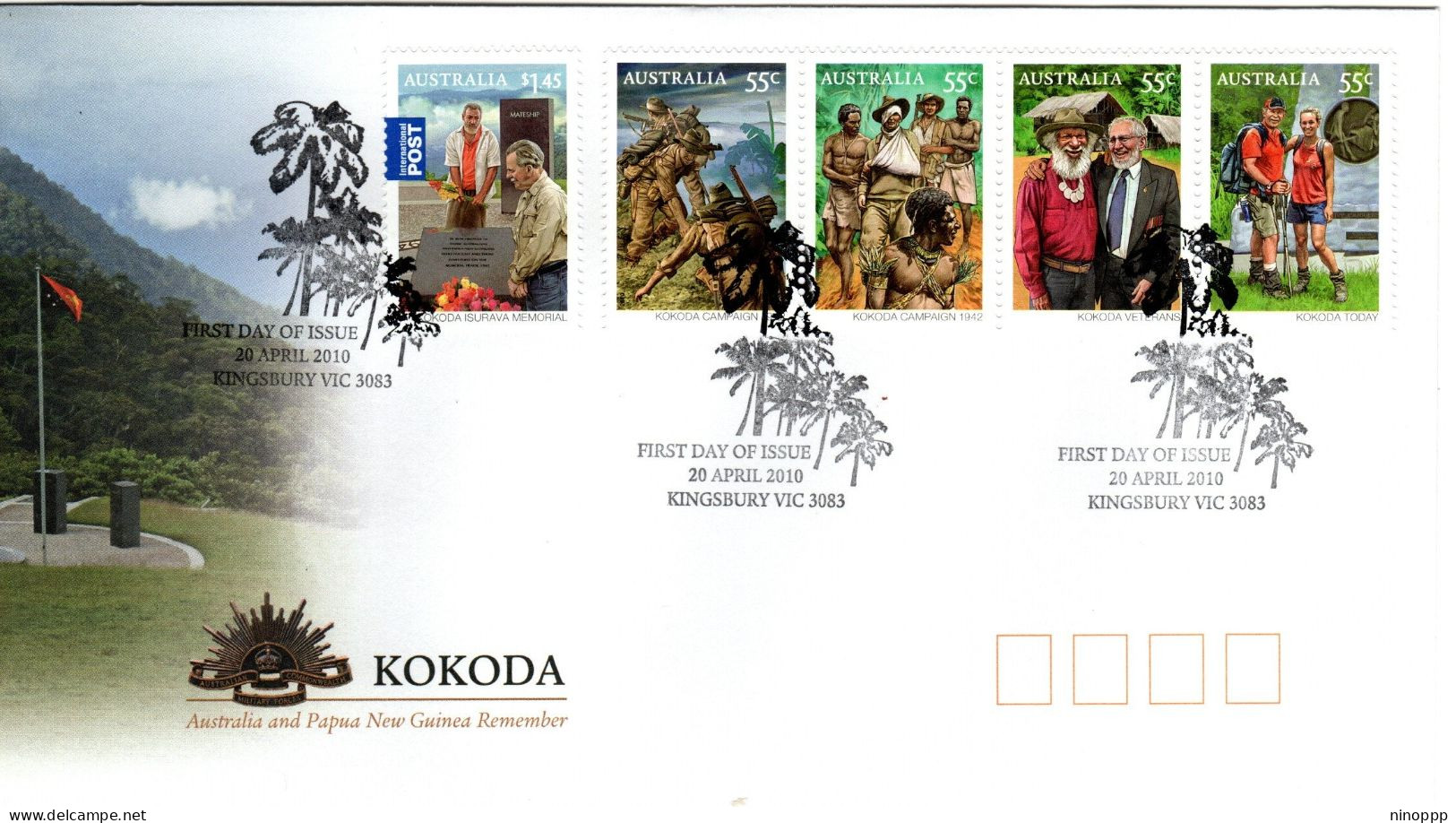 Australia 2010 Kokoda Australia And Papua New Guinea Remember,FDI - Bolli E Annullamenti