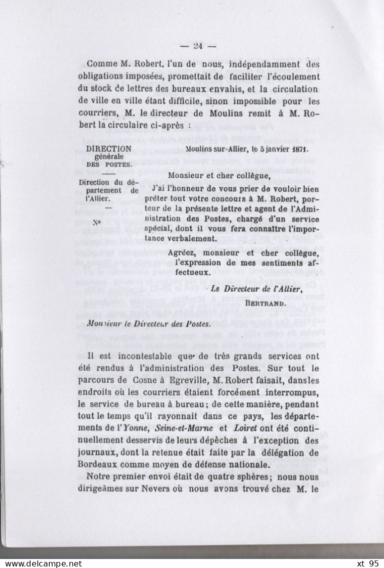 La Verite Sur La Poste Pendant Les Siege - General Trochu - 30 Pages (reimpression) - Filatelia E Historia De Correos