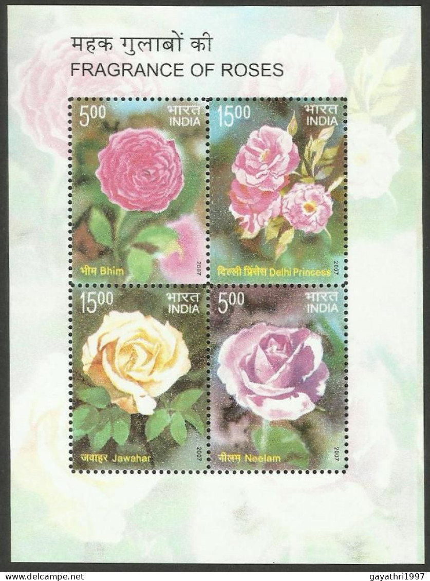 India Roses 2007 Miniature Sheet Mint Good Condition Back Side Also (pms41) - Unused Stamps