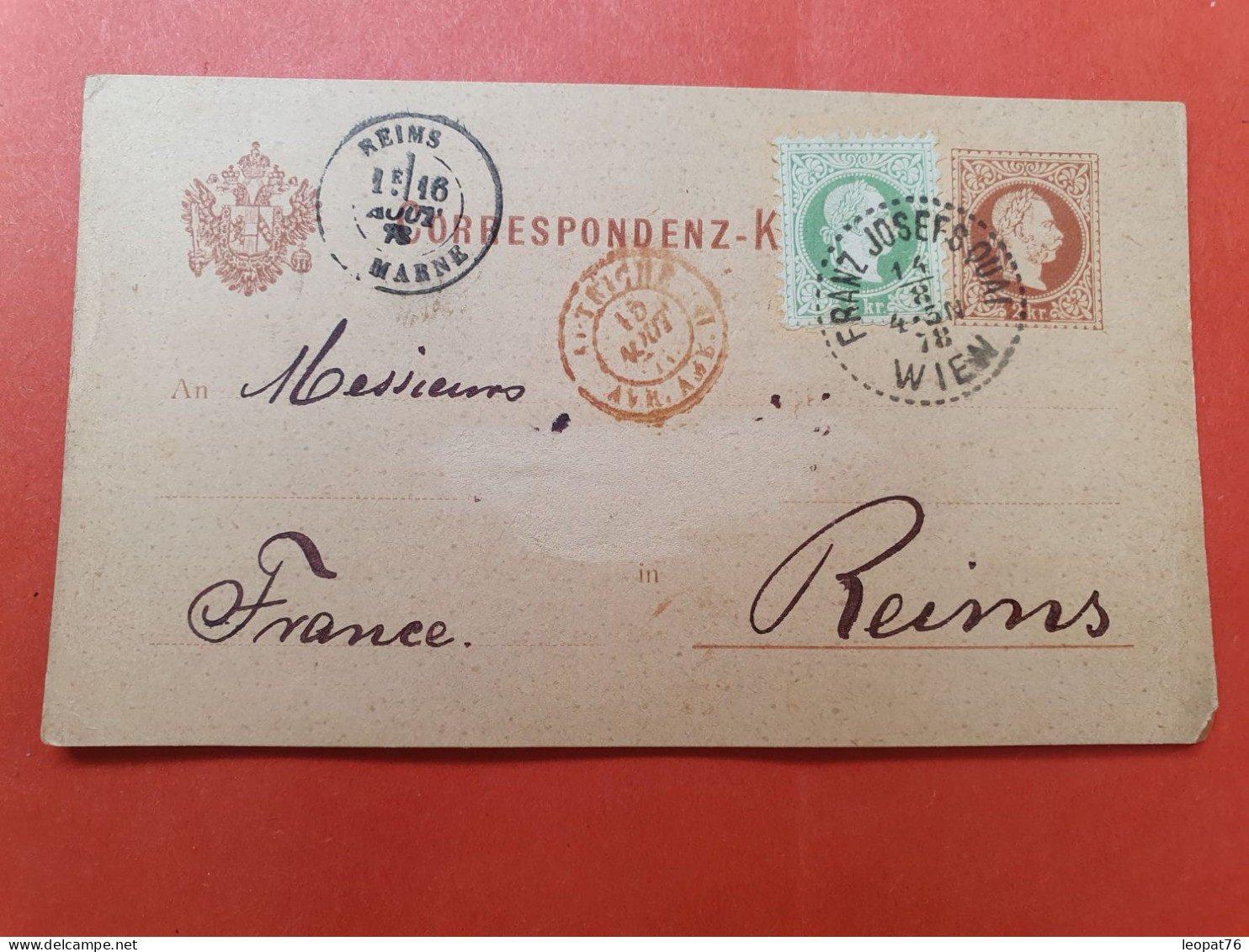 Autriche - Entier Postal + Complément De Wien Pour Reims En 1878 - J 421 - Cartes Postales