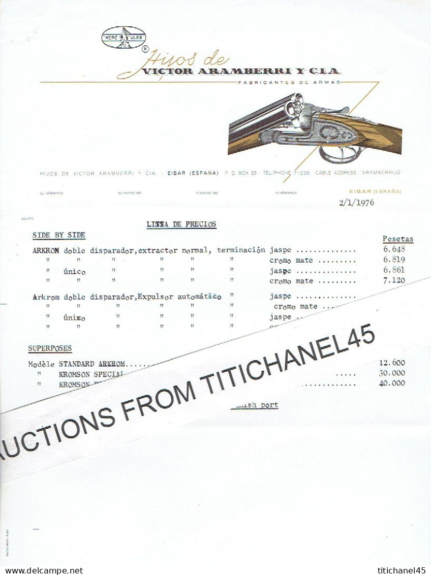 1976 EIBAR - VICTOR ARAMBERRI Y C.I.A. - Fabricantes De Armas - España