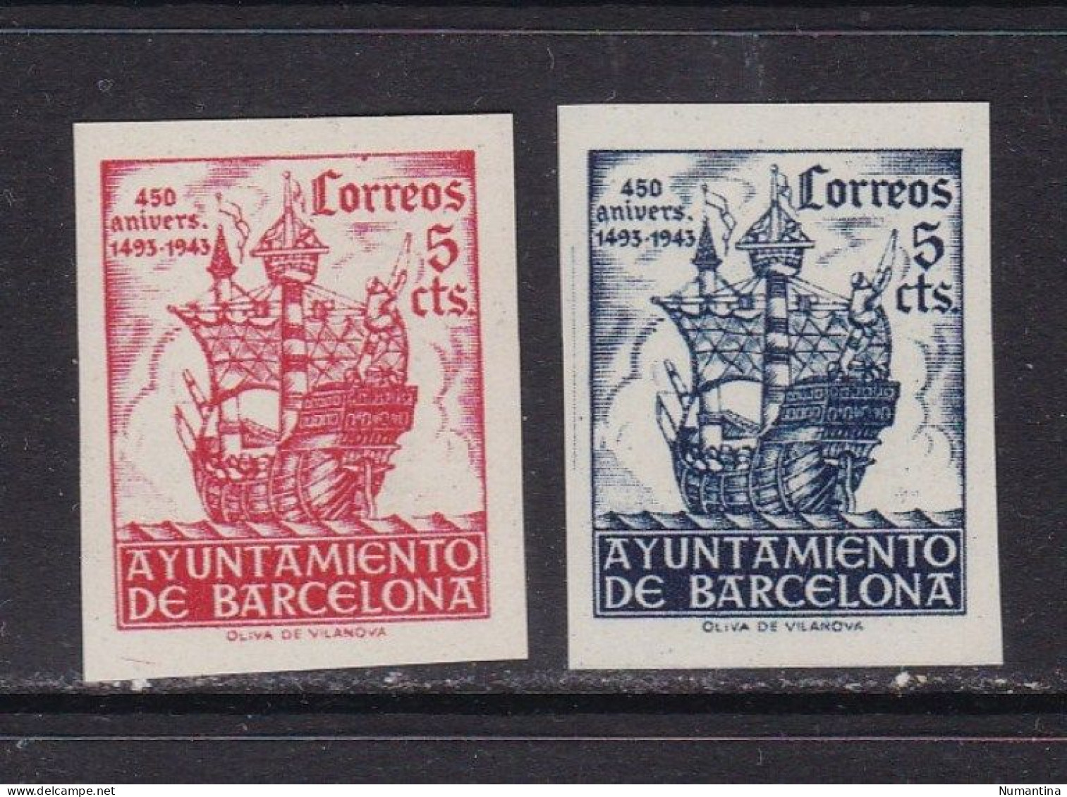 1943 - España - Barcelona - Edifil 49s/50s - Aniversario Llegada Colon A Barcelona - MNG - Valor Catalogo 102 € - Barcelona