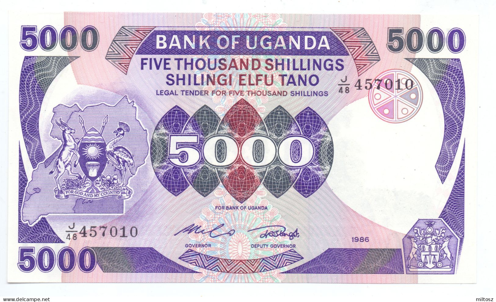 Uganda 5.000 Shillings 1983-1985 (crane) - Ouganda