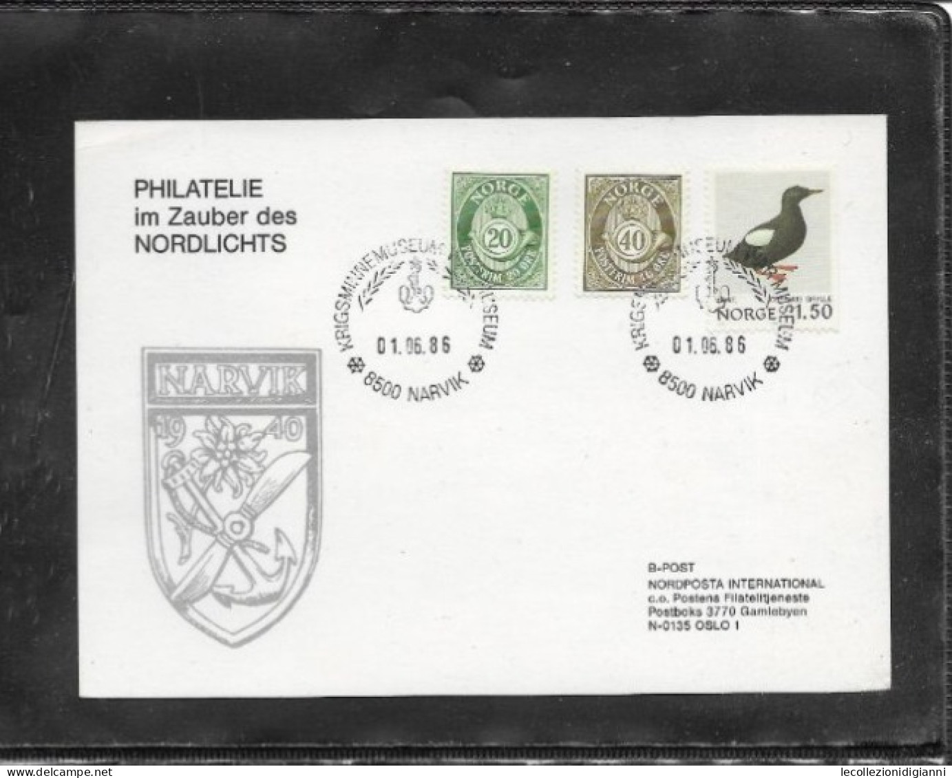 992) Norge 1986 Postkort Philatelie Im Zauber Des Nordlichts Krigsminnemuseum Narvik - Lettres & Documents