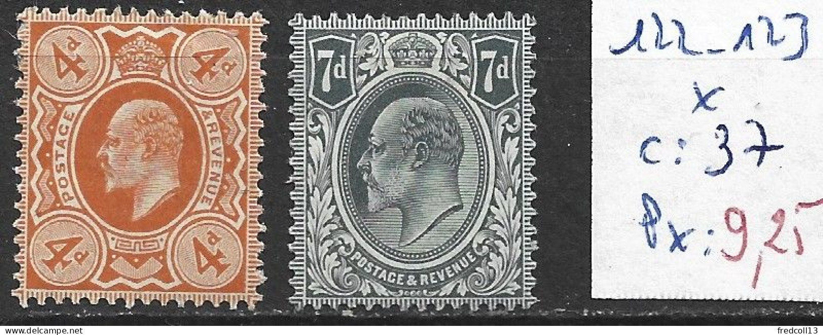 GRANDE-BRETAGNE 122-23 * Côte 37 € - Unused Stamps