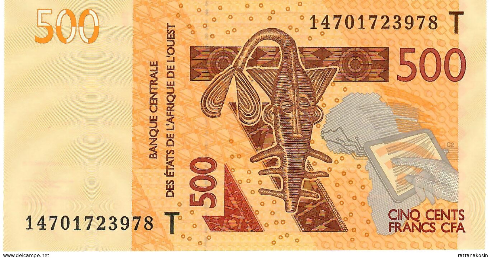 W.A.S.  TOGO  P819Tc 500 FRANCS (20)14     Signature 40 UNC. - West African States