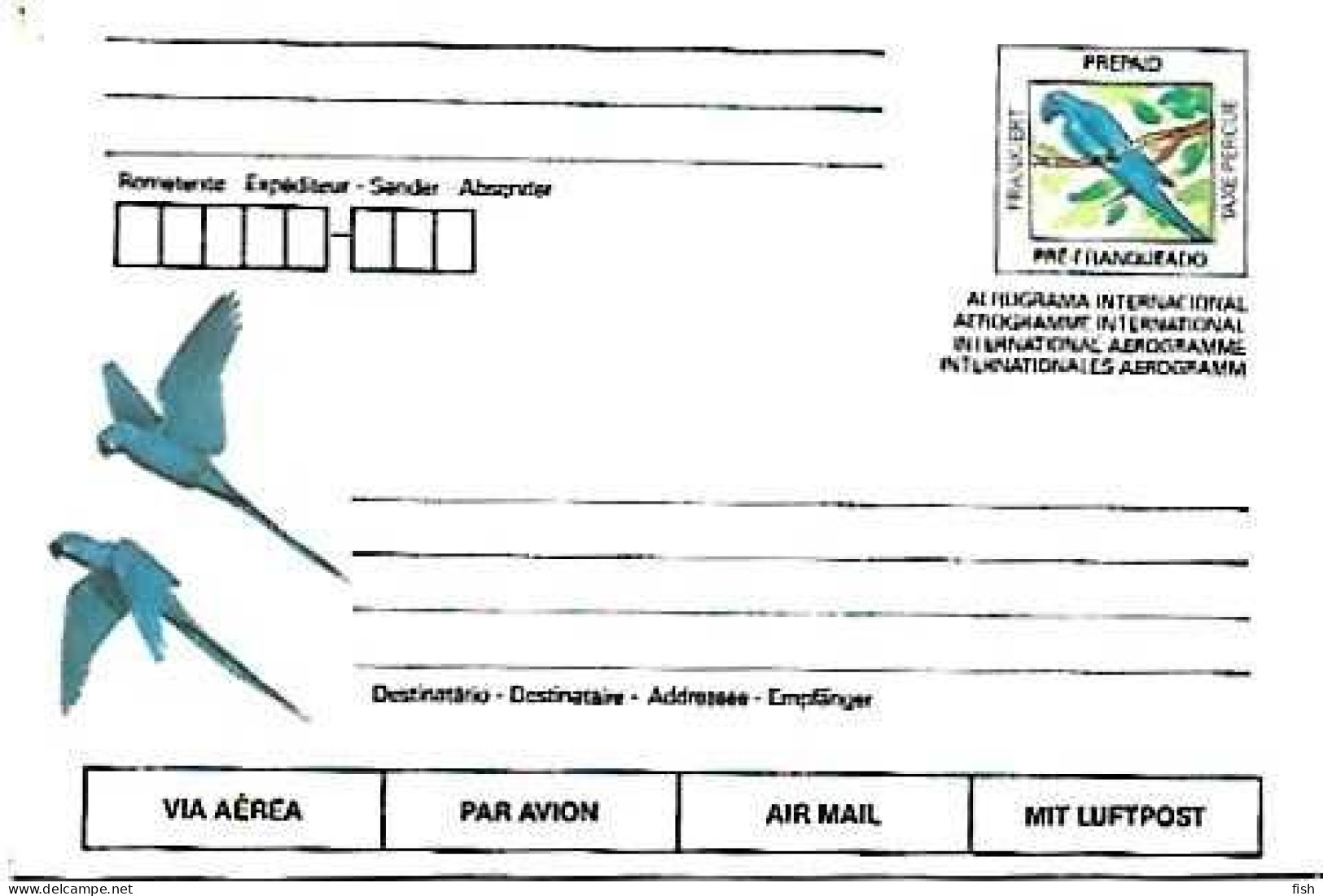 Brazil ** & Pré Franqueado, Aerograma Internacional, Blue Macaws, Anodorhynchus Hyacinthinus (98799) - Cuckoos & Turacos