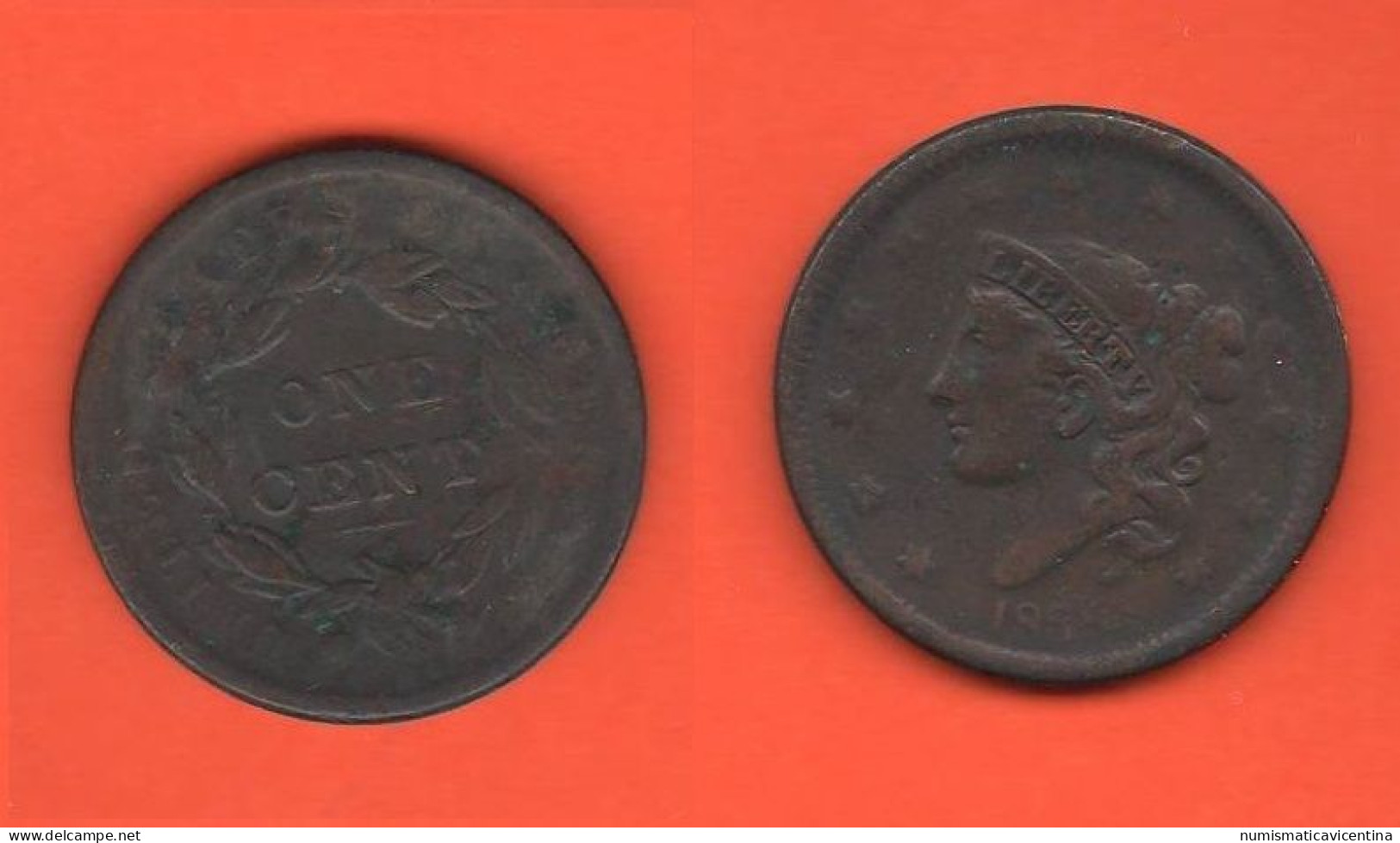 America One Cent 1838 USA 1 Centesimo Copper Coin ∇ 5 - 1816-1839: Coronet Head (Testa Coronata