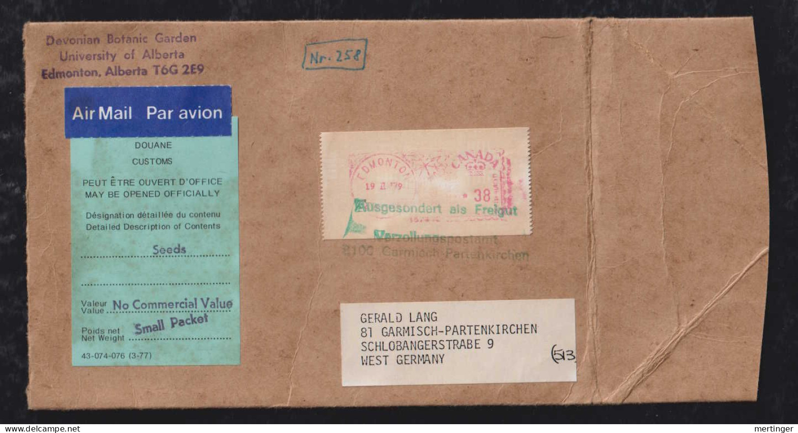 Canada 1979 Meter Small Packet Without Valie EDMONTON X GARMISCH Germany - Lettres & Documents