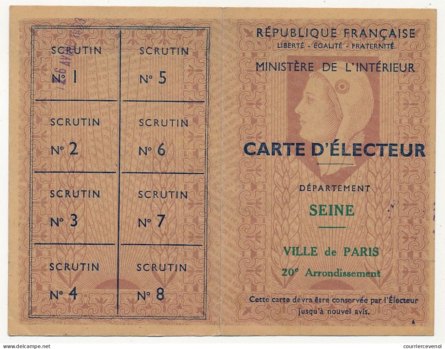 FRANCE - Carte D'Electeur 1953 X2 - SEINE Ville De Paris 17eme Et 20eme Arrondissement - Historische Documenten