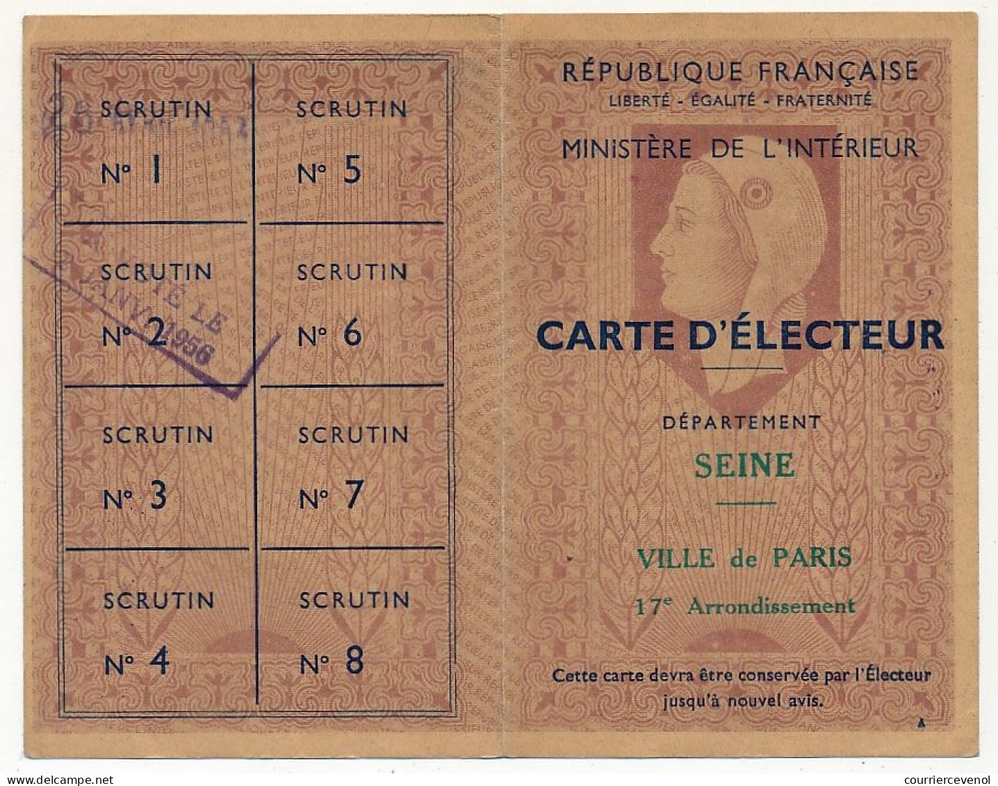 FRANCE - Carte D'Electeur 1953 X2 - SEINE Ville De Paris 17eme Et 20eme Arrondissement - Historische Documenten