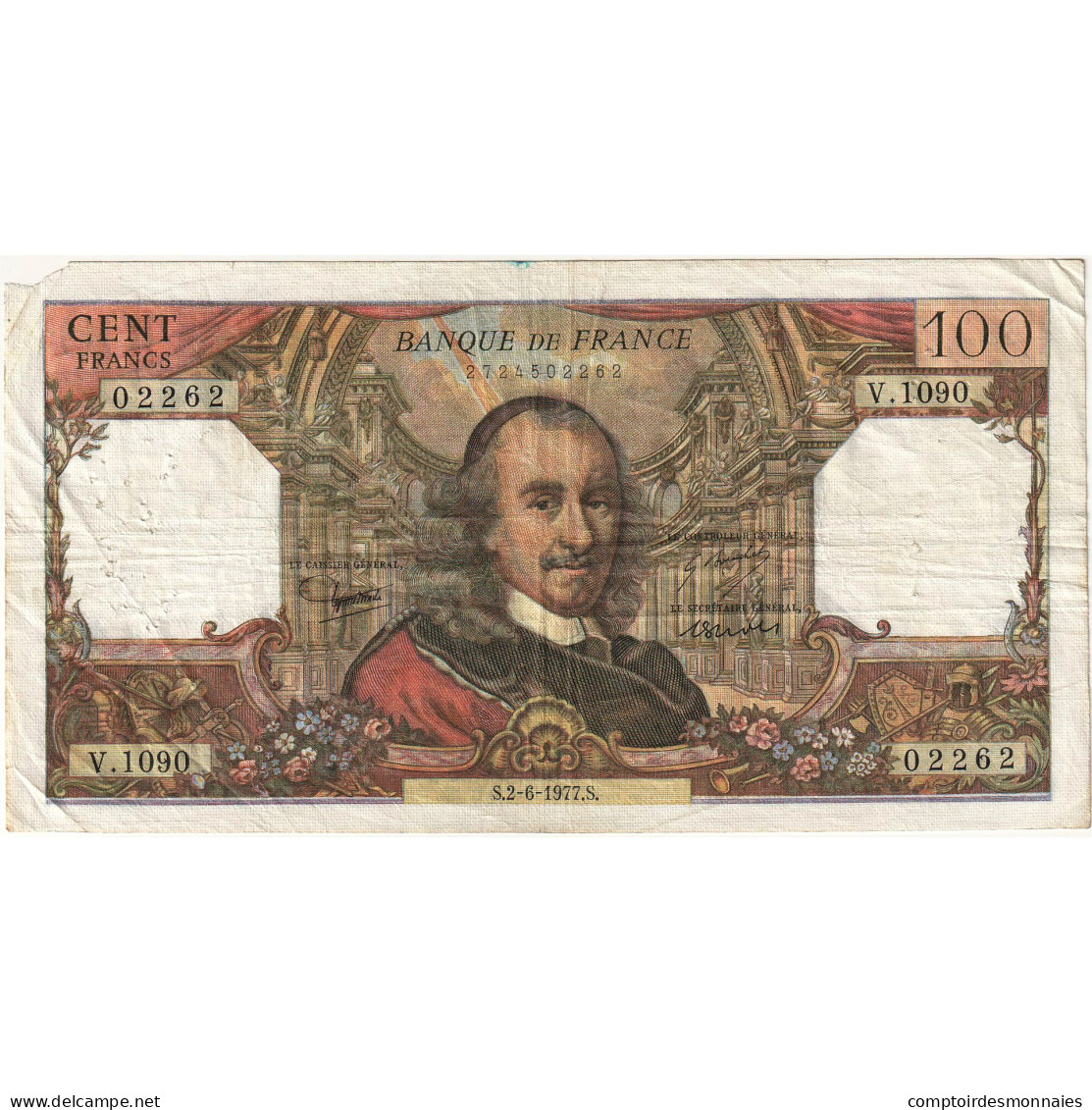 France, 100 Francs, Corneille, 1977, V.1090 02262, TB+, Fayette:65.43, KM:149d - 100 F 1964-1979 ''Corneille''