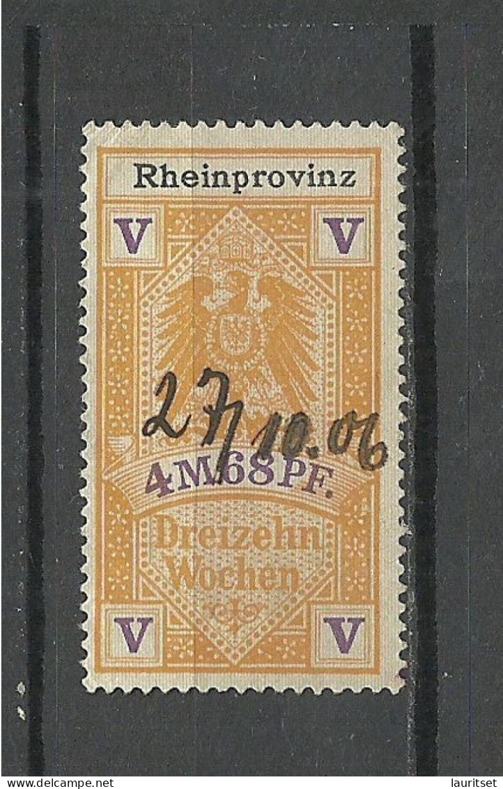 DEUTSCHLAND Germany RHEINPROVINZ O 1906 Steuermarke Gebührenmarke O - Servizio